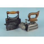 The 'Workwell' patent box iron and a steam box iron by 'W Felomeyers Brillant'