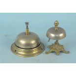 A 19th Century brass shops counter bell 'Wilsons Patent' plus a 19th Century brass desk bell on a