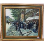 A framed oil on canvas of a continental street scene, signed 'Roberts',