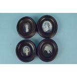 Four framed Georgian hand painted picture miniatures, most sitters are named on the reverse,