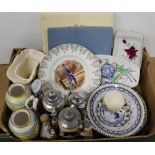 A box of mixed ceramics including figurines,