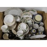 A box of mixed part tea sets including Tuscan