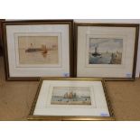 A pair of framed watercolours of fishing smacks and a paddle tug leaving Gorleston harbour,