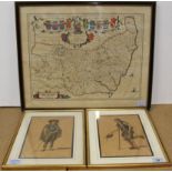 A pair of French framed watercolours of a gentleman and a beggar, indistinctly signed,
