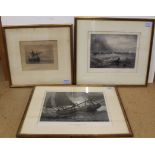 Three framed black and white engravings of shipping off Yarmouth beach
