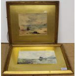 A framed watercolour of a ship in estuary scene, signed bottom right D MacNaughton and dated 1915,