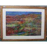 Ozi Osmond, large framed abstract pastel of a landscape,