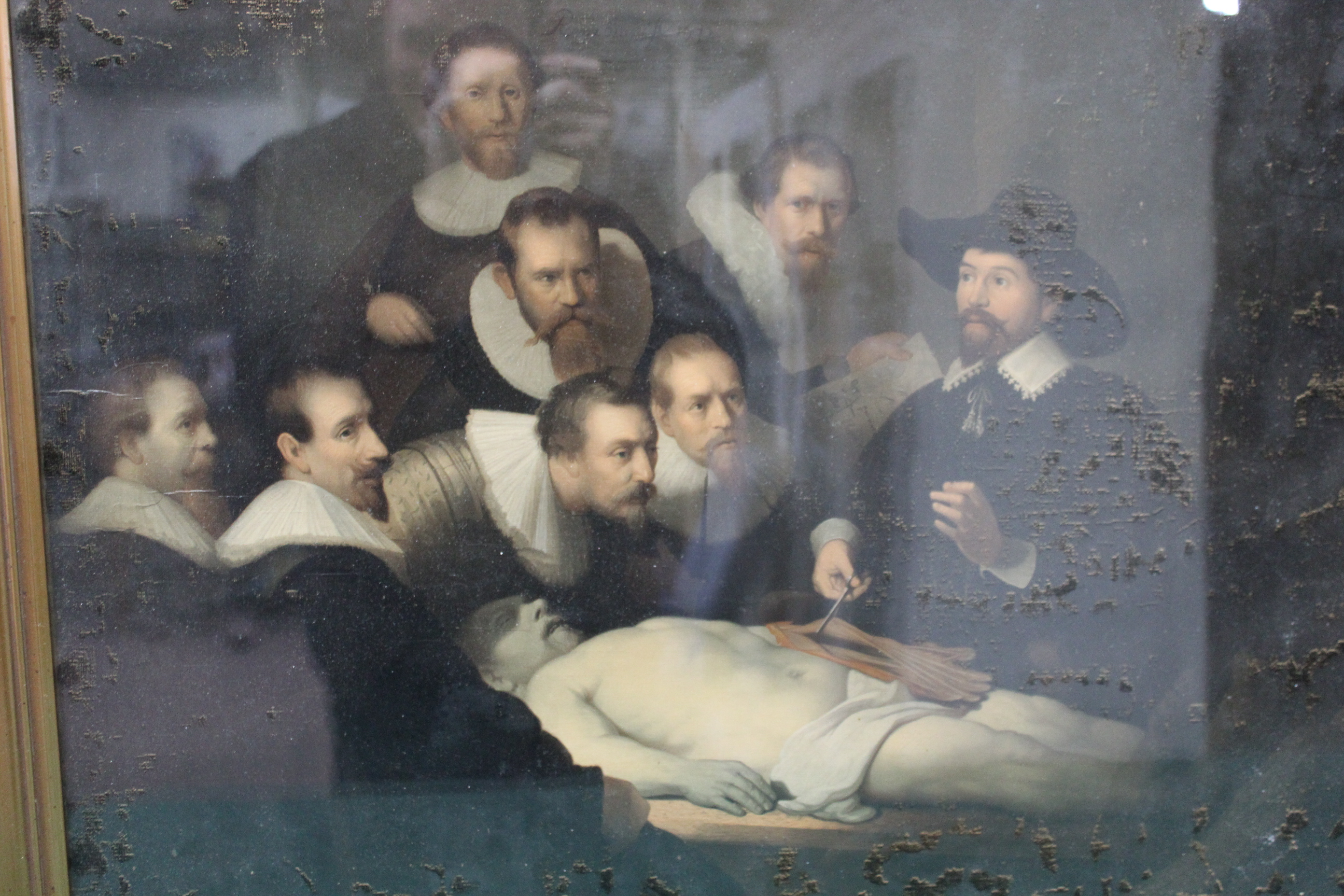 A framed print in swept gilt frame after 'A Lesson in Anatomy' by Rembrandt, 54.5cm x 72. - Image 2 of 3