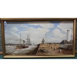 A large framed oil on canvas 'The Old Pilot House and South Pier Gt Yarmouth' by K W Hastings,