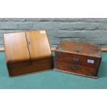 An antique oak two door stationary box plus an oak jewellery box with drawer