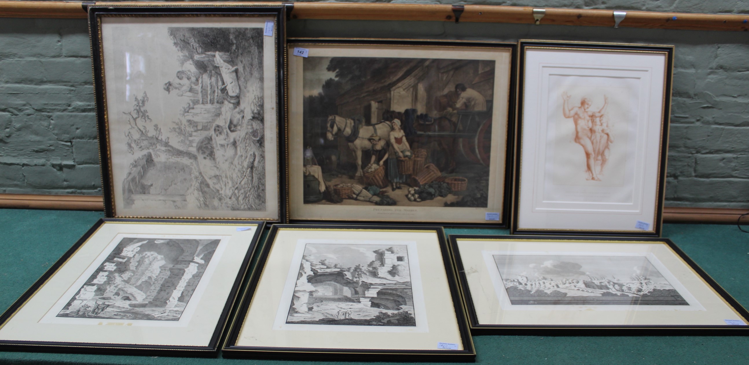Eleven assorted framed 19th Century prints after Morland Wheatley etc plus topographical, - Image 3 of 3
