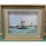 An unusual 3D picture of a sailing ship on high seas, in gilt frame,