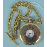 A gold plated pocket watch and chain