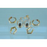 Two pairs of 18ct gold hoop earrings together with a pair of 14ct gold opal effect stone set stud