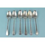 A set of six bottom struck spoons, marks heavily rubbed, makers mark IS,