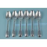 A set of six William IV silver teaspoons, all with engraved initials, hallmarked London 1836,
