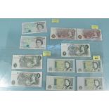 A selection of Queen Elizabeth banknotes, two 10 shillings,