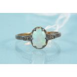 A 14ct gold opal set ring, size R, weight approx 2.