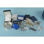 A quantity of silver plated items and watches plus an Oris watch