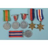 Four WWII medals with two Coronation medallions (1937)