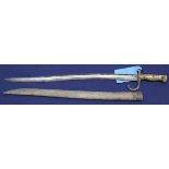 A French model 1866 sabre bayonet with brass hilt and scabbard