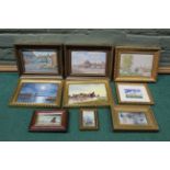 Five small framed oil paintings of mainly local scenes plus four other miniature oils of shipping