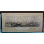 A large framed print, 'View of the new town of Lowestoft' (as found),