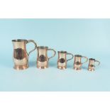A set of five early 20th Century Scottish copper measures viz: pint, 1/2 pint, gill,