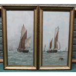 A pair of framed watercolours of a Yarmouth and Lowestoft fishing smack YH781 and LT137 in full