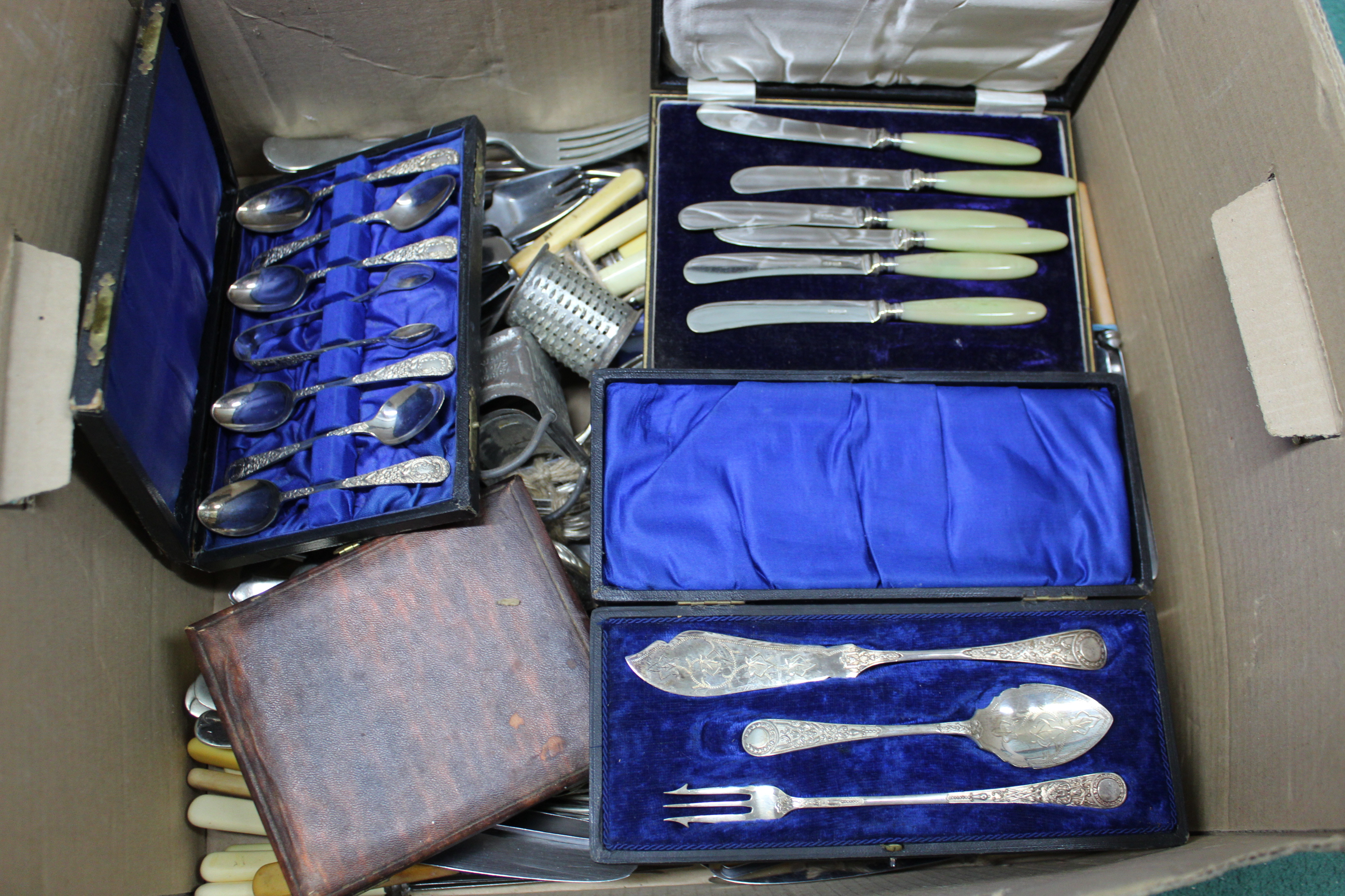 A quantity of mixed plated cutlery plus seven cased sets of plated teaspoons, coffee spoons, - Image 2 of 3