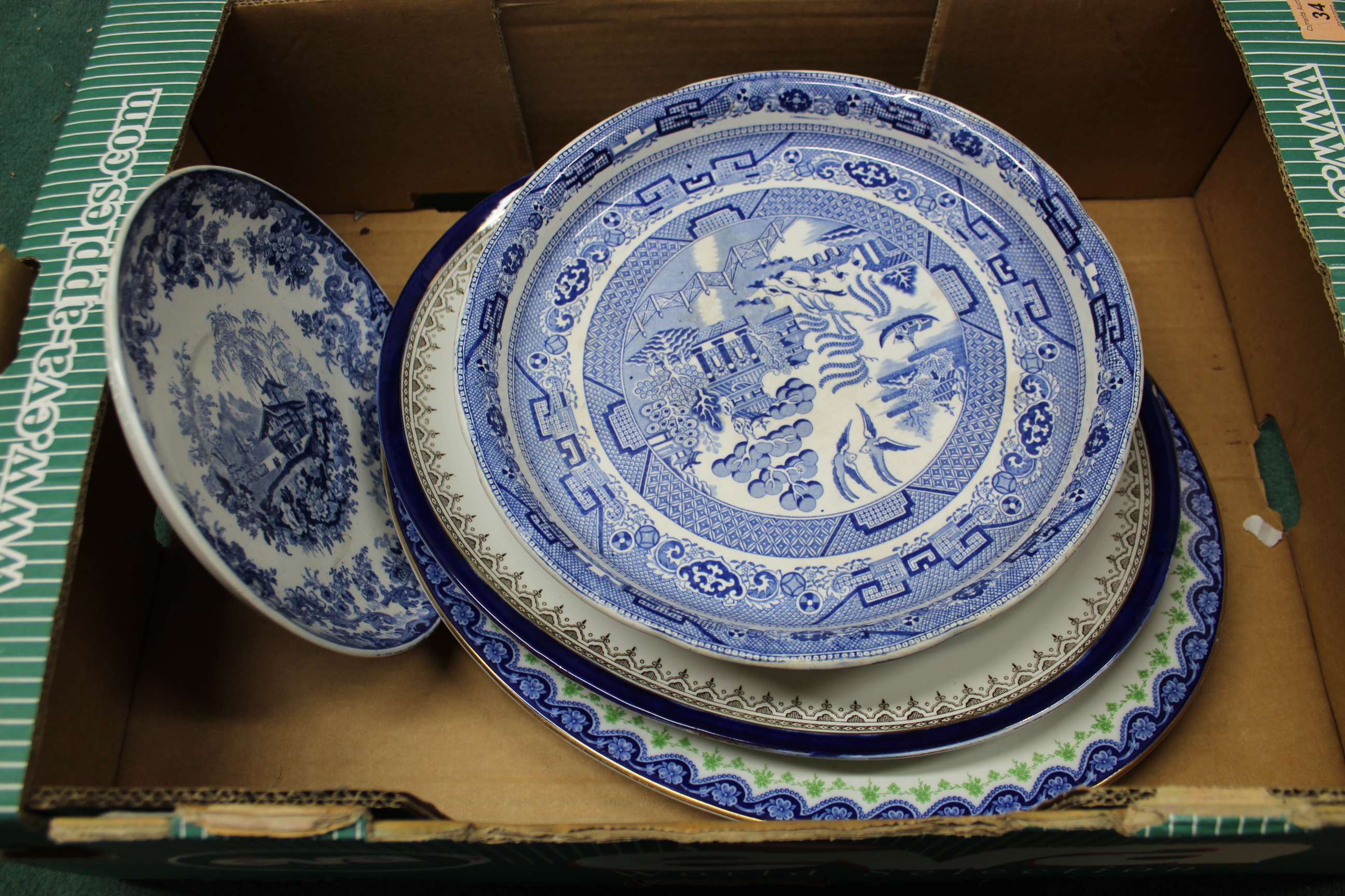Two Royal Worcester 'Vitreous' meat dishes c1880's plus a Victorian Willow pattern comport (chip to