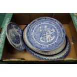 Two Royal Worcester 'Vitreous' meat dishes c1880's plus a Victorian Willow pattern comport (chip to