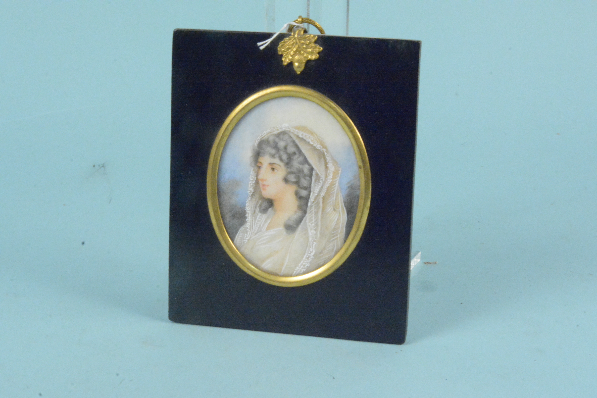 A framed picture miniature marked on the back 'Countess Cowper,