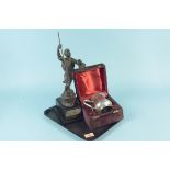A spelter Boy Scout presentation figure with engraved silver plaque for the Tipton Boy Scout