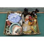 Two boxes of mixed ceramics including plaster figures