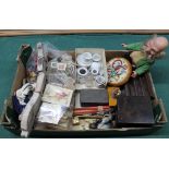 A mixed box of vintage toys and games including some dolls house pieces,