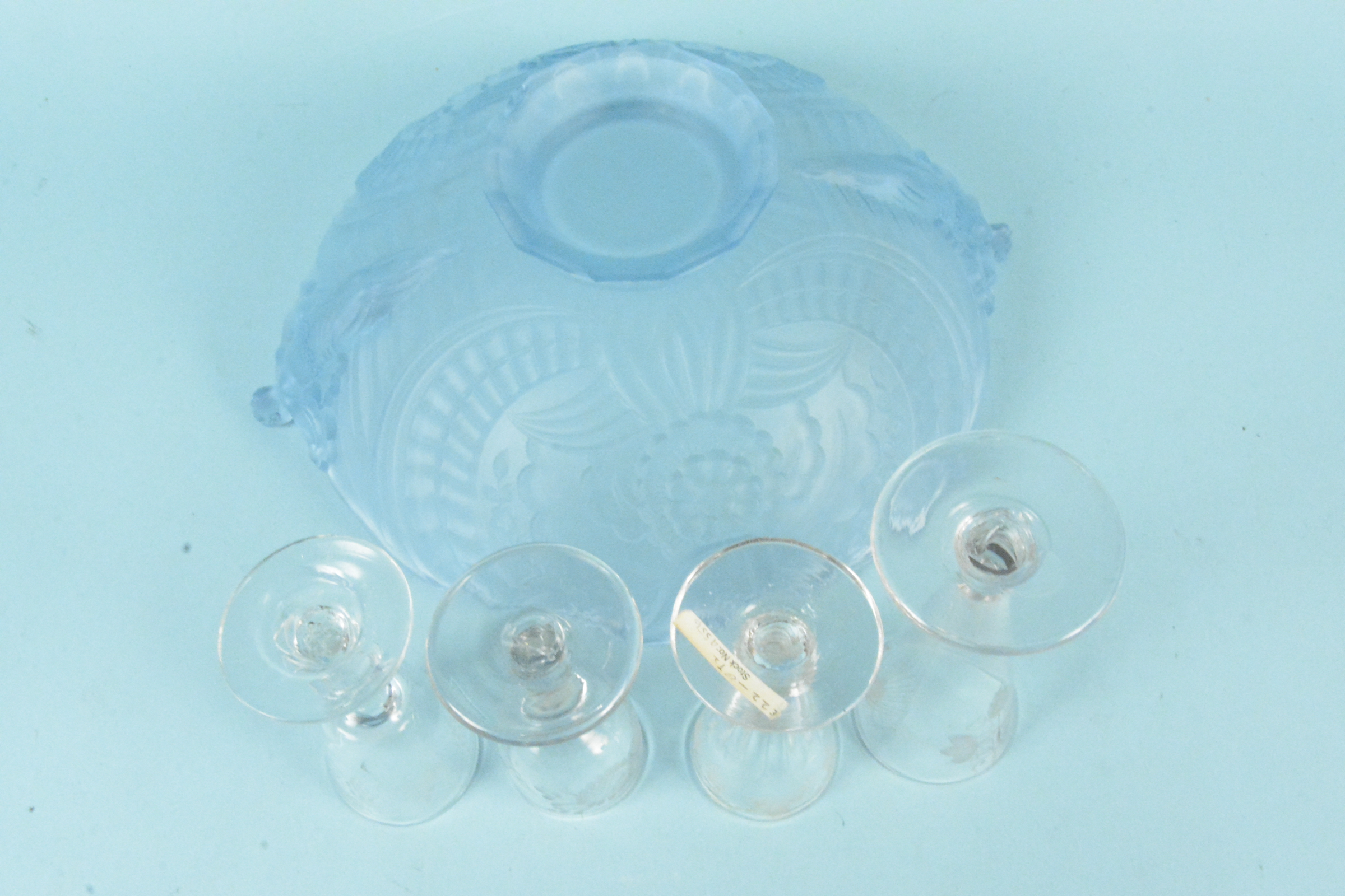 Four 19th Century small drinking glasses plus a moulded Art Deco style dish - Image 3 of 3