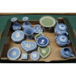 A selection of Wedgwood Jasper wares, three in green,