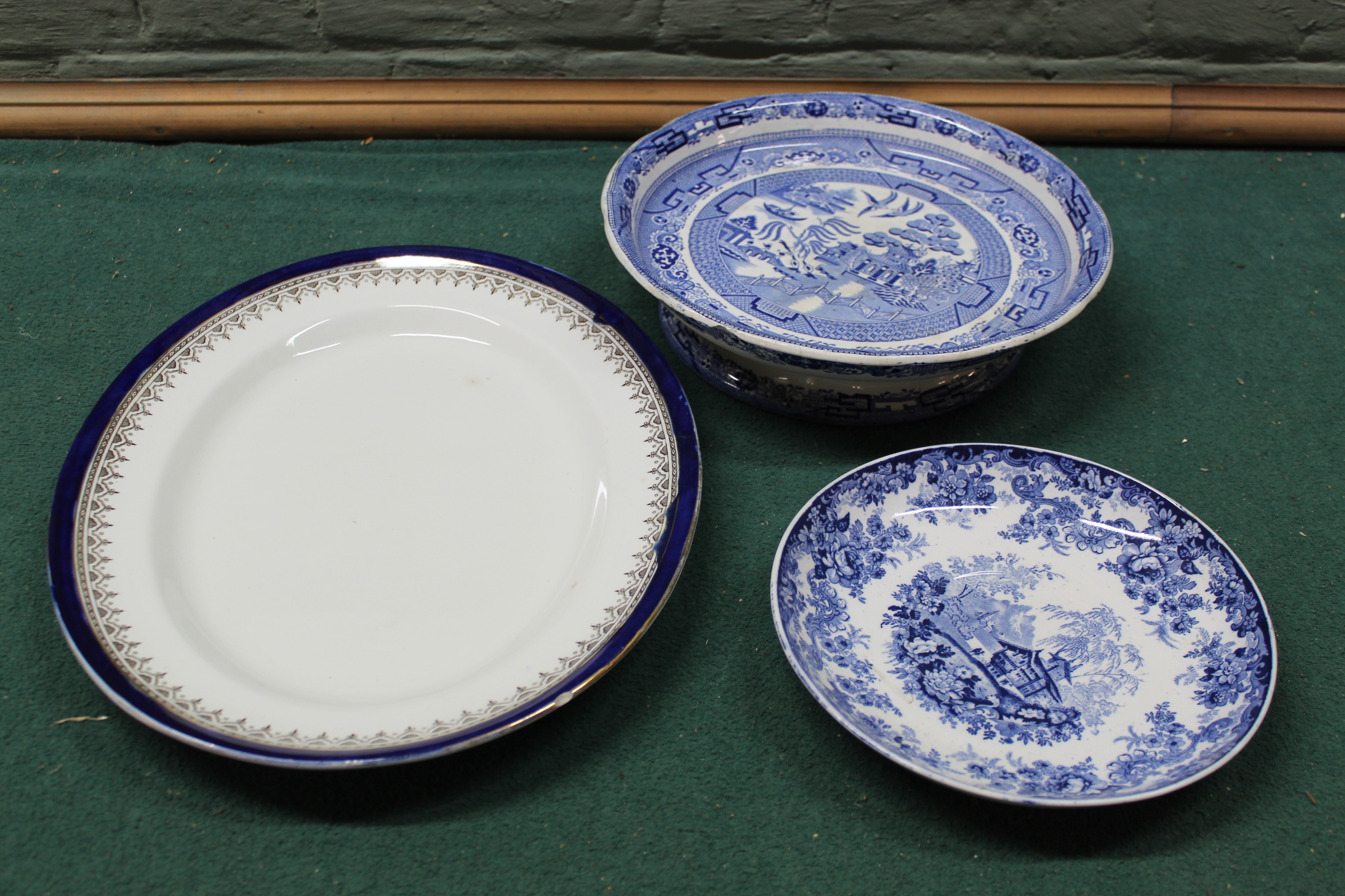 Two Royal Worcester 'Vitreous' meat dishes c1880's plus a Victorian Willow pattern comport (chip to - Image 2 of 3