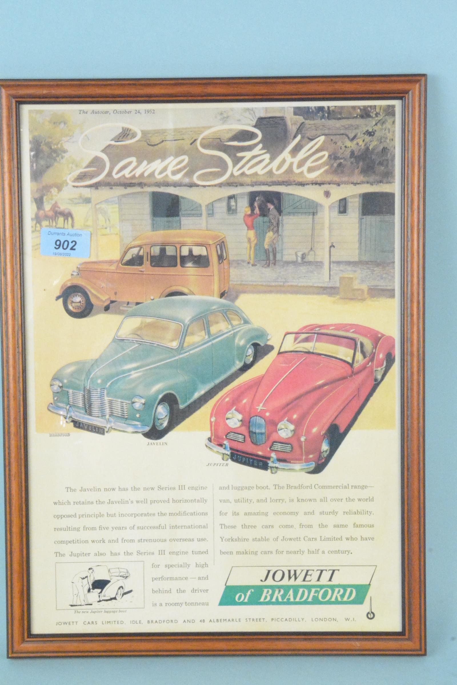 A framed Jewett of Bradford advertisement from 'The Autocar' Oct 24th 1952,