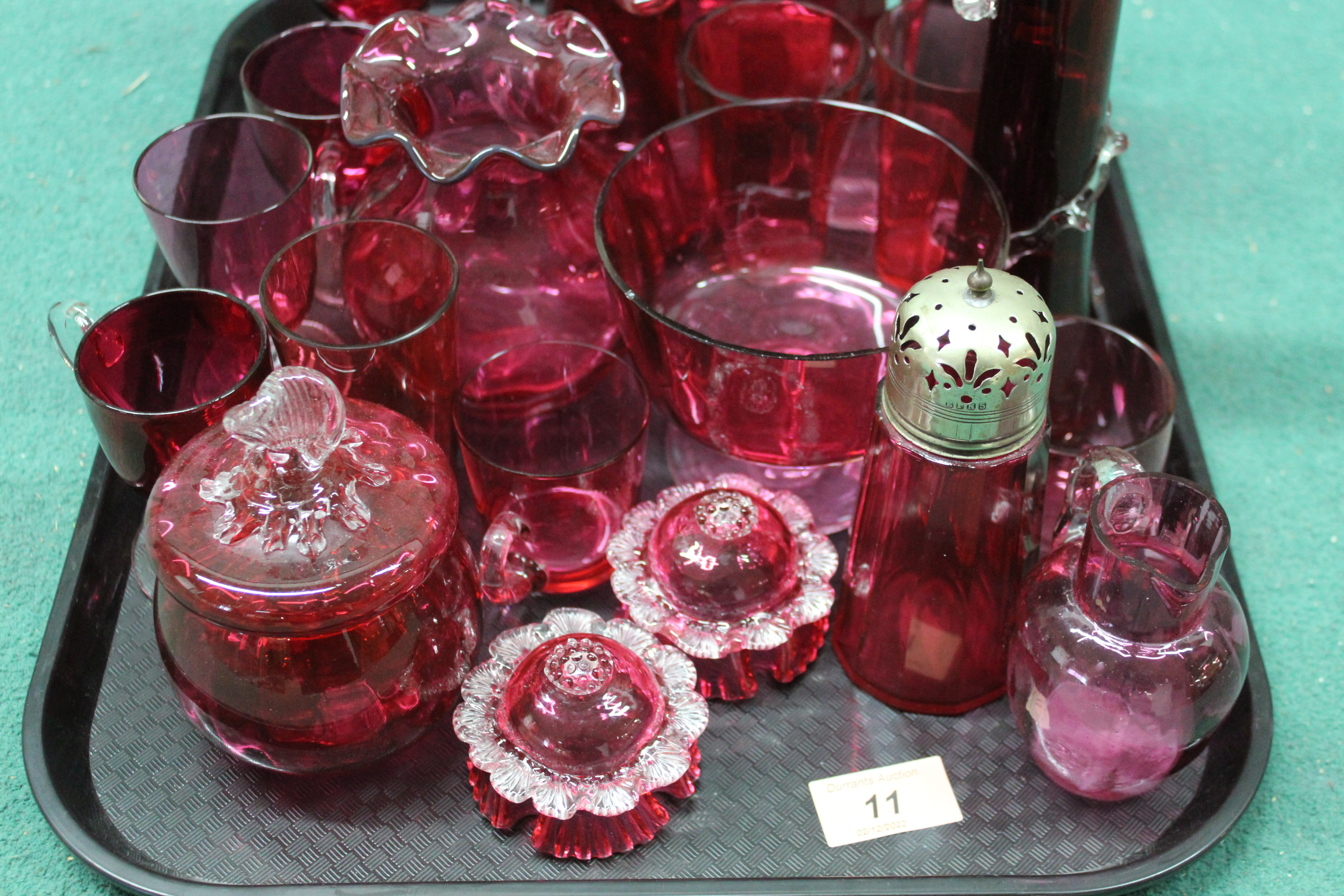 A selection of vintage cranberry glass including claret jug, - Image 2 of 3