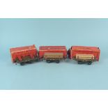 Three boxed pre WWII Hornby wagons including No.1 timber wagon x 2 and No.