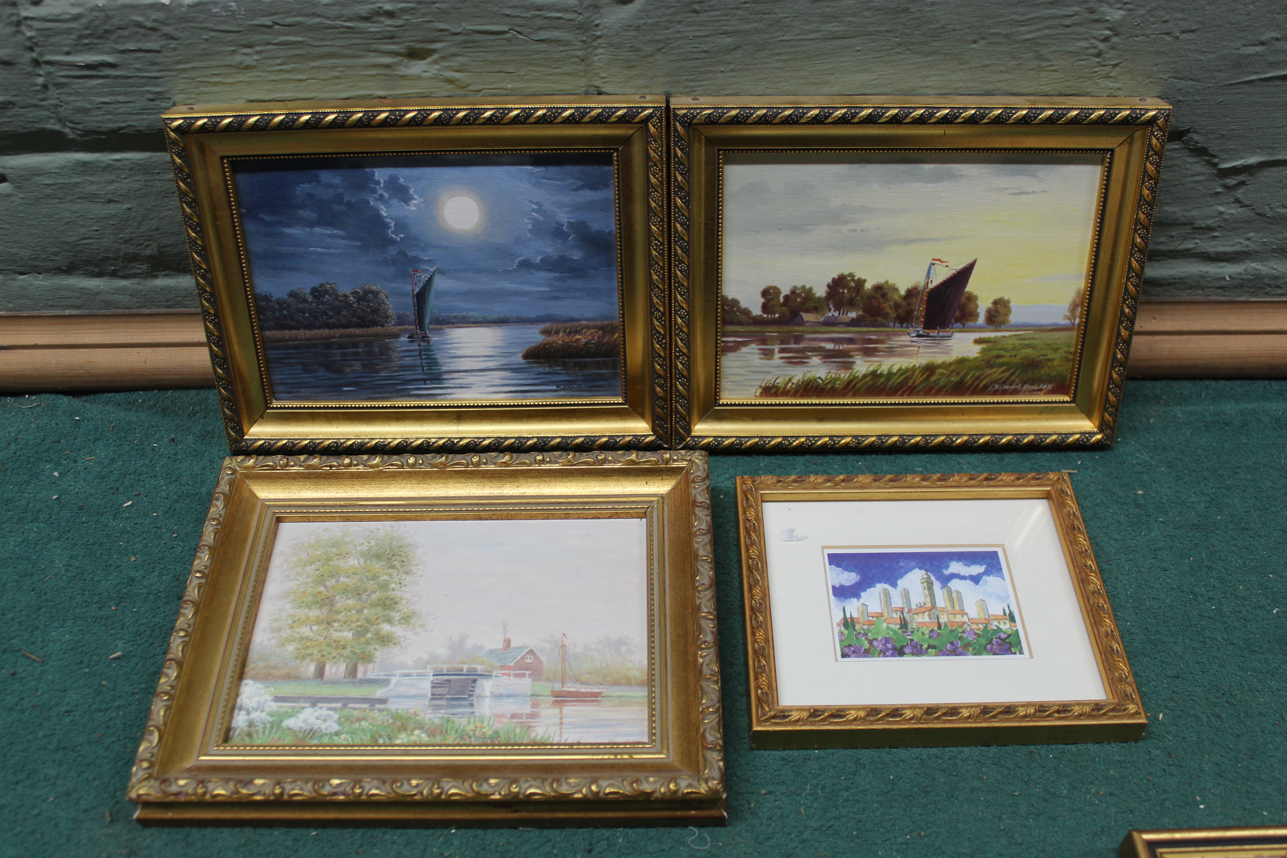 Five small framed oil paintings of mainly local scenes plus four other miniature oils of shipping - Image 2 of 3