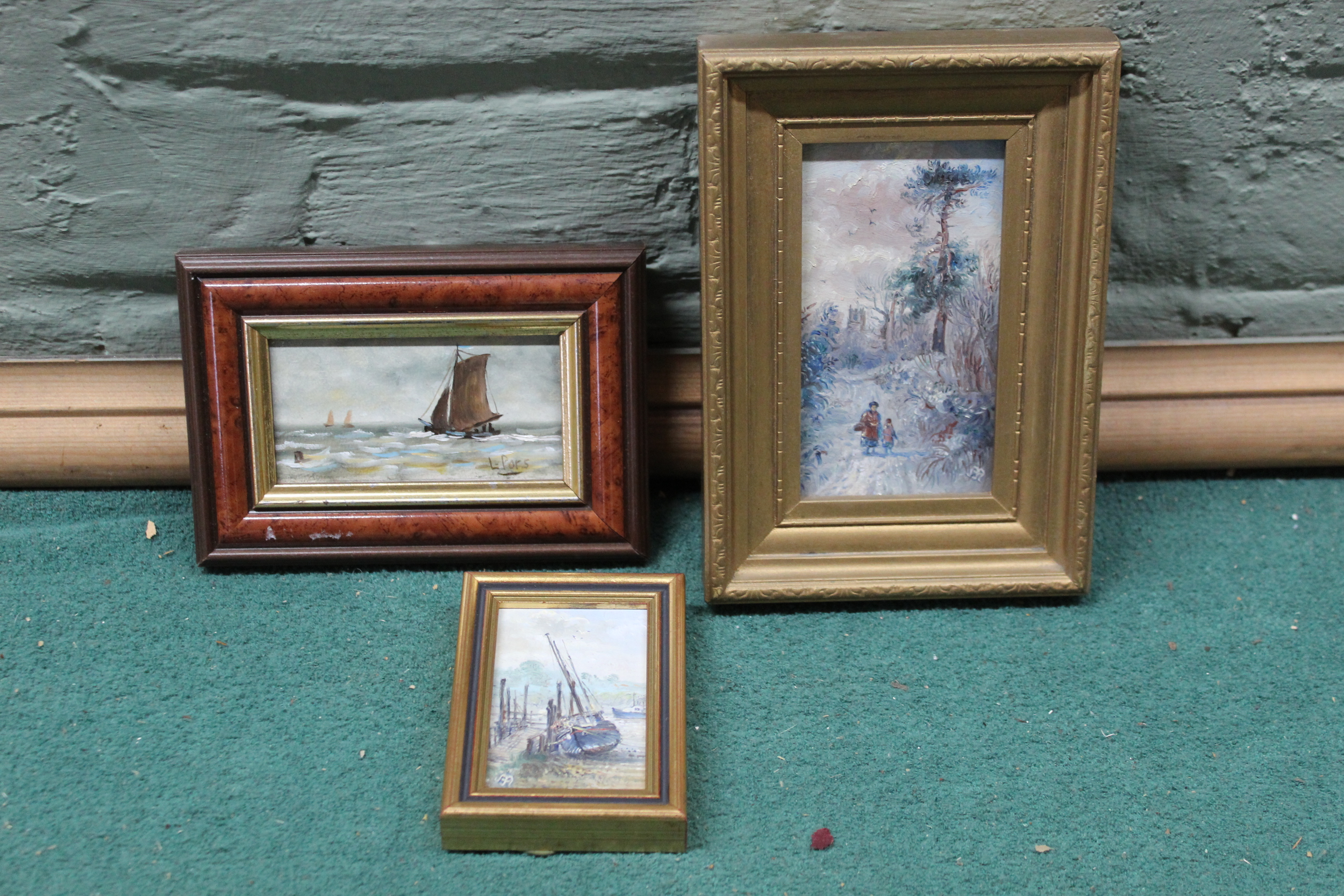 Five small framed oil paintings of mainly local scenes plus four other miniature oils of shipping - Image 3 of 3