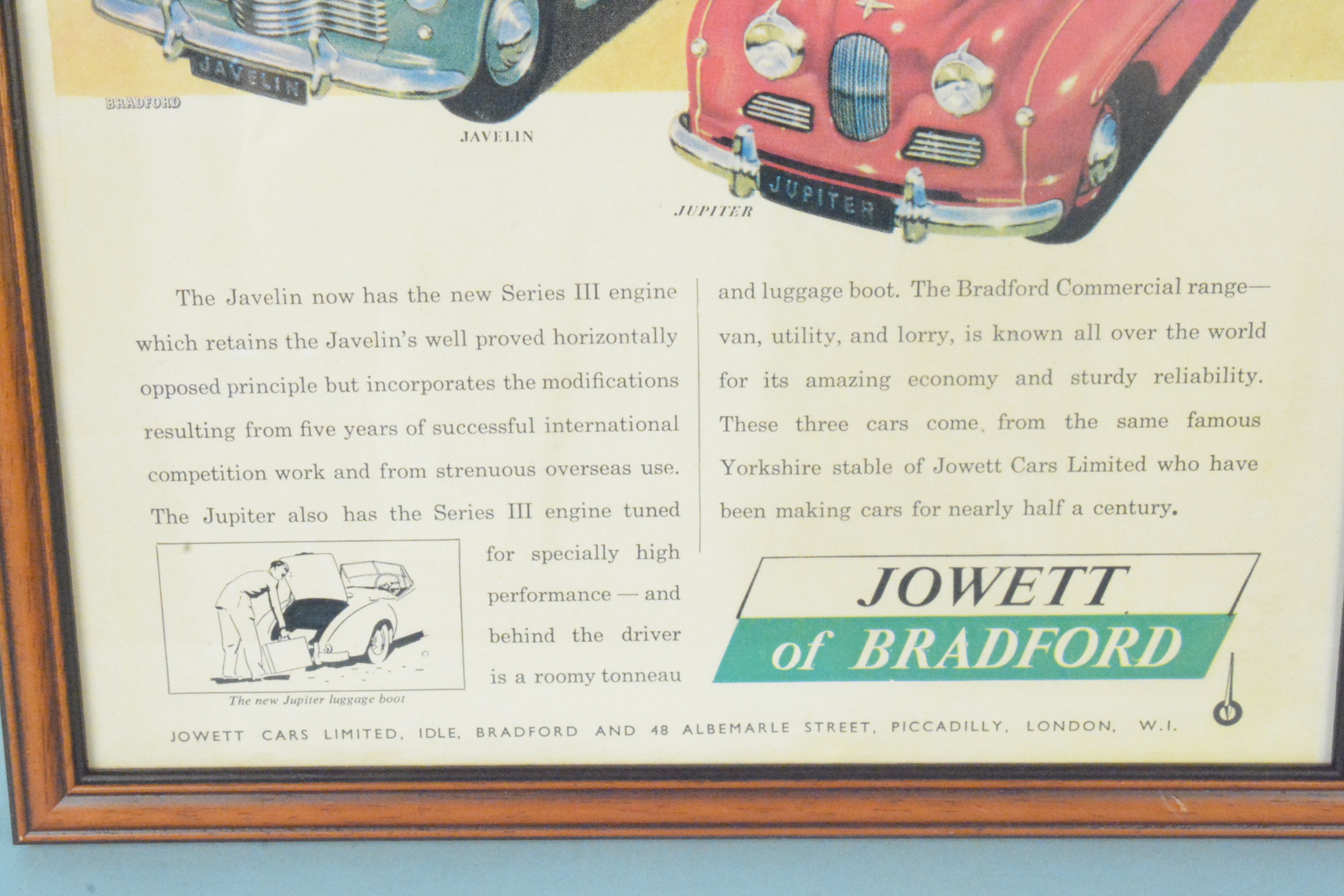 A framed Jewett of Bradford advertisement from 'The Autocar' Oct 24th 1952, - Image 2 of 3