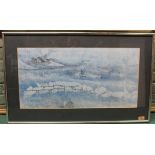 A framed crayon and ink drawing 'Norwick, Shetland', signed 'Nicholas Barnham, 72',