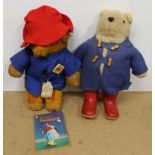 A vintage Paddington Bear with red Dunlop wellies plus another bear who is wearing a Paddington