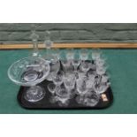 Mixed glassware including a pair of decanters, tazza,