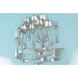 A part canteen of silver cutlery including four dinner forks, six side forks etc,