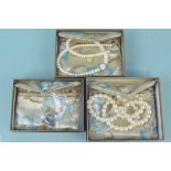 A collection of Honora pearl jewellery including two silver clasped necklaces, a silver ring etc,